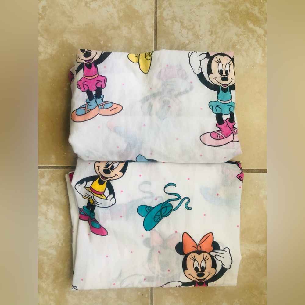 Vtg Dundee Disney Minnie Ballerina Crib Half Fitted 1/2 Flat fitted Sheets Set